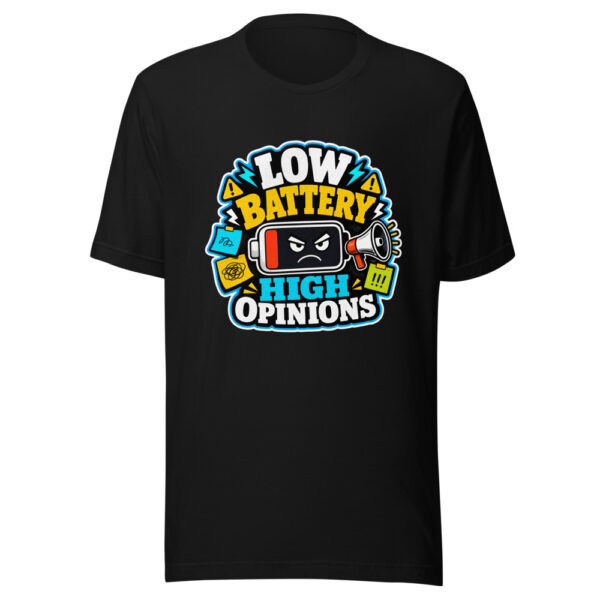 Low Battery High Opinions Heartbeat-20260613-hilarious-codex Graphic Tee mockup 1 Low Battery High Opinions Heartbeat-20260613-hilarious-codex Graphic Tee front view