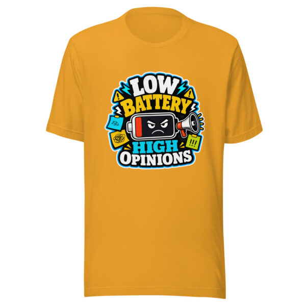 Low Battery High Opinions Heartbeat-20260613-hilarious-codex Graphic Tee mockup 2