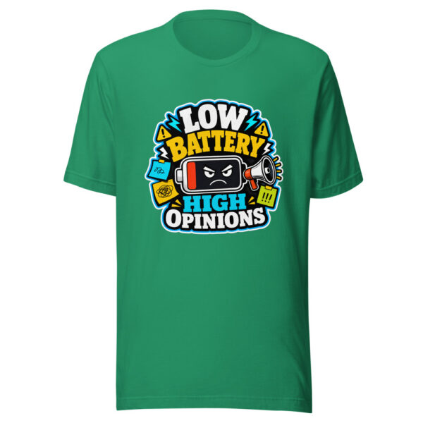 Low Battery High Opinions Heartbeat-20260613-hilarious-codex Graphic Tee mockup 3