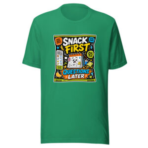 Snack First Questions Later Graphic Tee front view