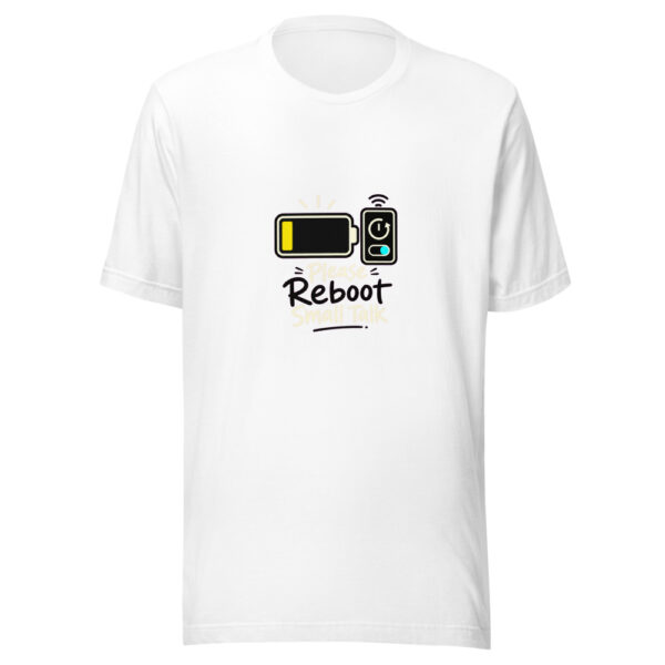 Please Reboot Small Talk Graphic Tee mockup 8
