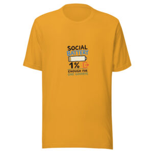 SOCIAL BATTERY 1% — ENOUGH FOR ONE GOODBYE Introvert-social-battery Graphic Tee mockup 1 SOCIAL BATTERY 1% — ENOUGH FOR ONE GOODBYE Introvert-social-battery Graphic Tee front view