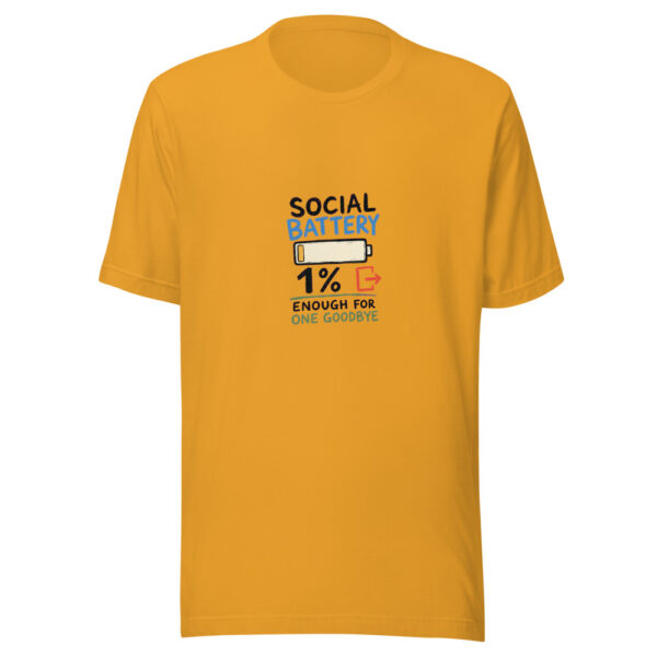 SOCIAL BATTERY 1% — ENOUGH FOR ONE GOODBYE Introvert-social-battery Graphic Tee mockup 1 SOCIAL BATTERY 1% — ENOUGH FOR ONE GOODBYE Introvert-social-battery Graphic Tee front view