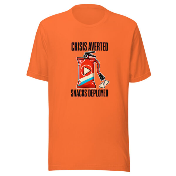 Crisis Averted. Snacks Deployed. Crisis-averted-snacks-deployed Graphic Tee mockup 1 Crisis Averted. Snacks Deployed. Crisis-averted-snacks-deployed Graphic Tee front view