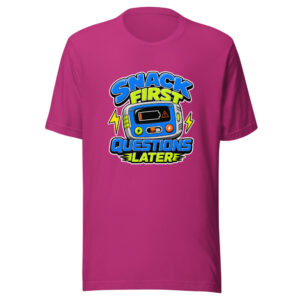 Snack First Questions Later Graphic Tee front view