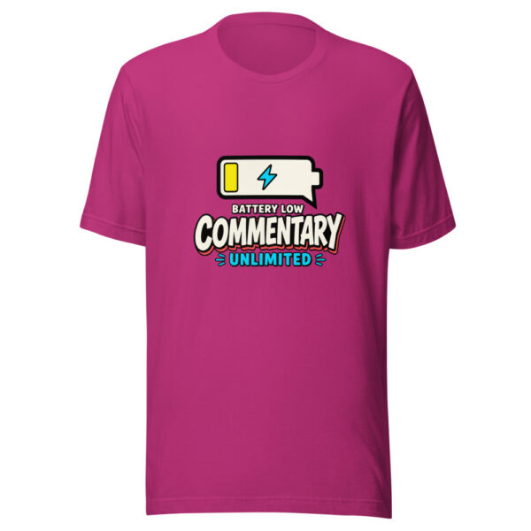 Battery Low, Commentary Unlimited Social-battery-commentary Graphic Tee mockup 1 Battery Low, Commentary Unlimited Social-battery-commentary Graphic Tee front view